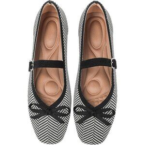 Women Black Striped Fabric upper and rubber sole Casual Flats with Ankle Strap